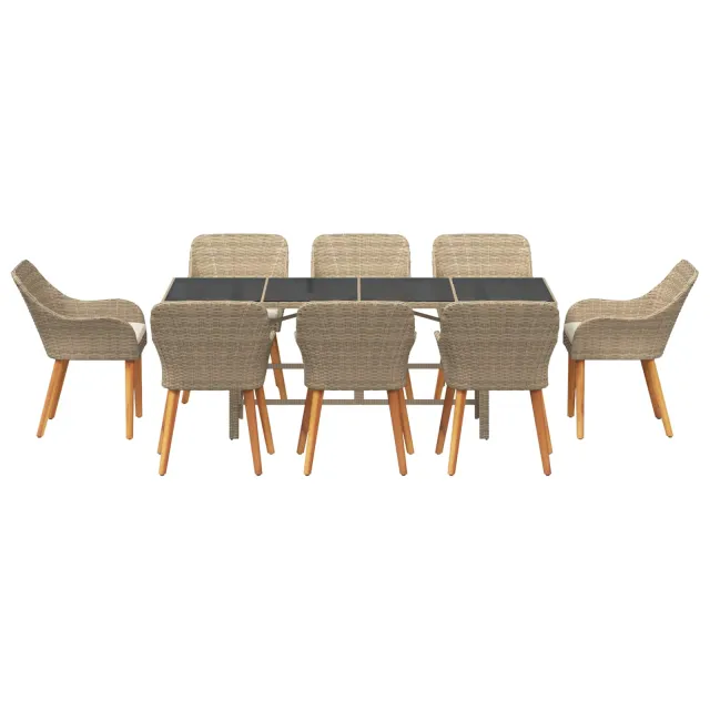Ensemble de salle à manger pour jardin 9 pcs Beige polyrotin