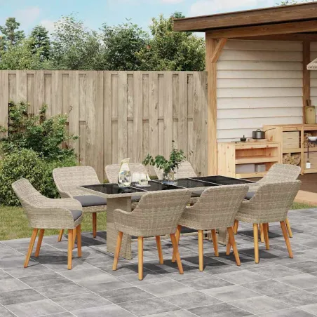 Ensemble de salle à manger pour jardin 9 pcs Gris clair