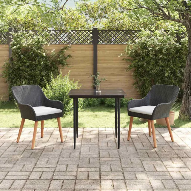 Ensemble de salle à manger pour jardin 3 pcs Noir polyrotin