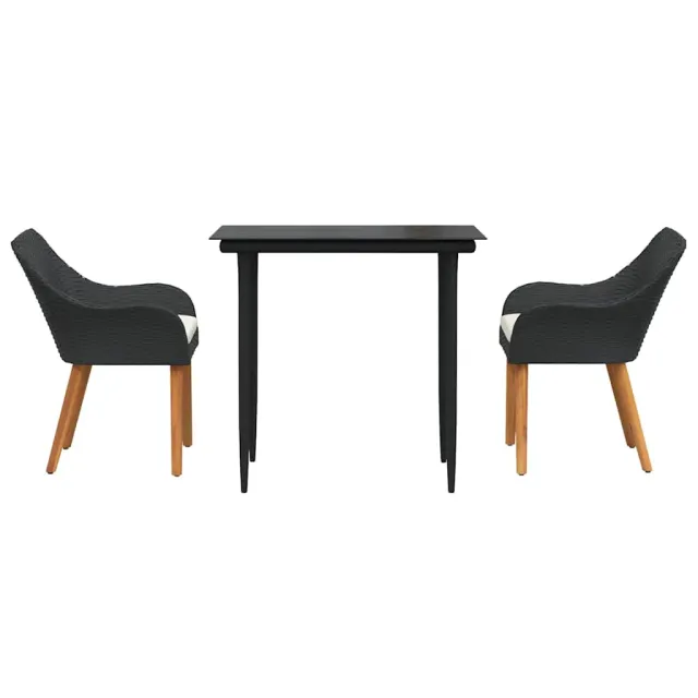 Ensemble de salle à manger pour jardin 3 pcs Noir polyrotin