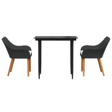 Ensemble de salle à manger pour jardin 3 pcs Noir polyrotin