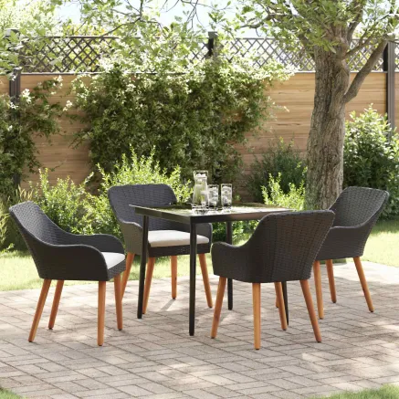 Ensemble de salle à manger pour jardin 5 pcs Noir polyrotin