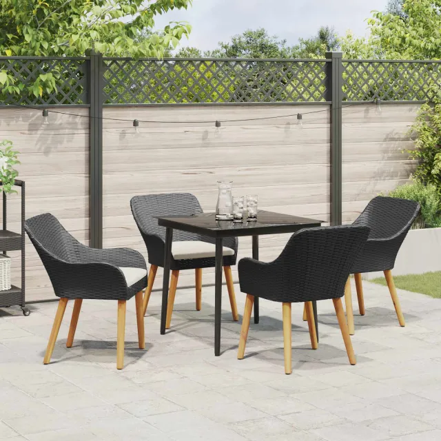 Ensemble de salle à manger pour jardin 5 pcs Noir polyrotin