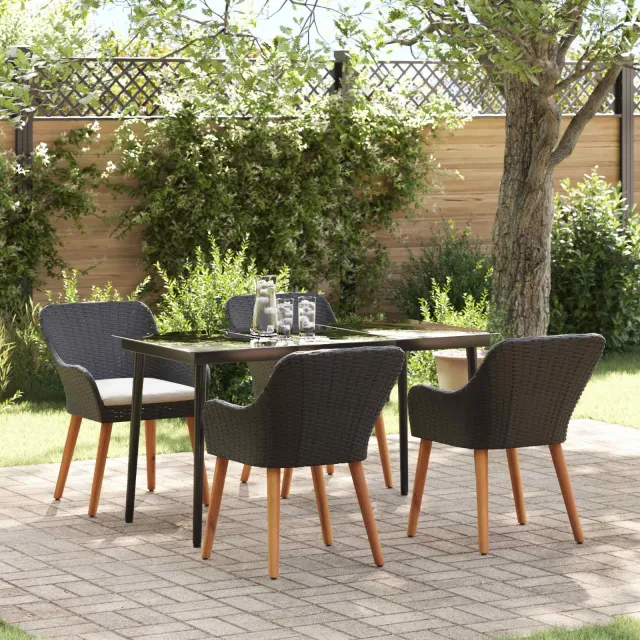 Ensemble de salle à manger pour jardin 5 pcs Noir polyrotin