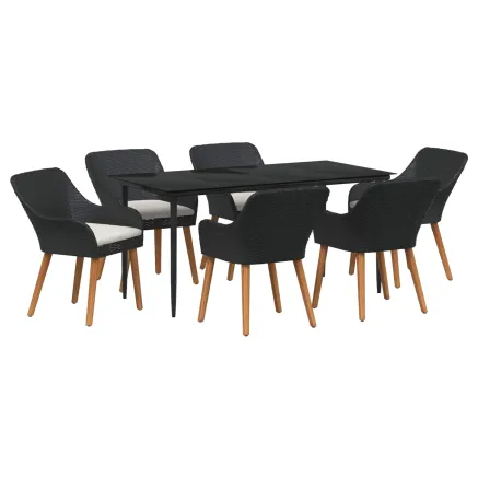 Ensemble de salle à manger pour jardin 7 pcs Noir polyrotin