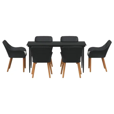 Ensemble de salle à manger pour jardin 7 pcs Noir polyrotin 2