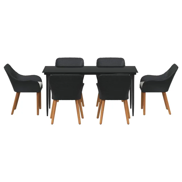 Ensemble de salle à manger pour jardin 7 pcs Noir polyrotin