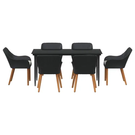 Ensemble de salle à manger pour jardin 7 pcs Noir polyrotin