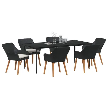 Ensemble de salle à manger pour jardin 7 pcs Noir polyrotin