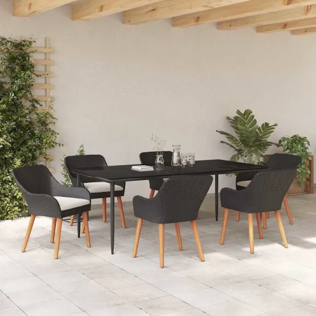 Ensemble de salle à manger pour jardin 7 pcs Noir polyrotin