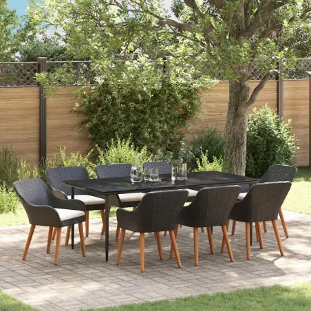 Ensemble de salle à manger pour jardin 9 pcs Noir polyrotin