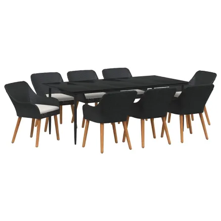 Ensemble de salle à manger pour jardin 9 pcs Noir polyrotin 2