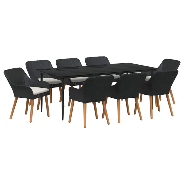 Ensemble de salle à manger pour jardin 9 pcs Noir polyrotin