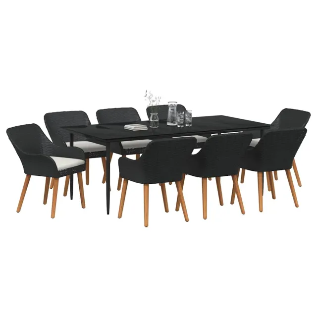 Ensemble de salle à manger pour jardin 9 pcs Noir polyrotin