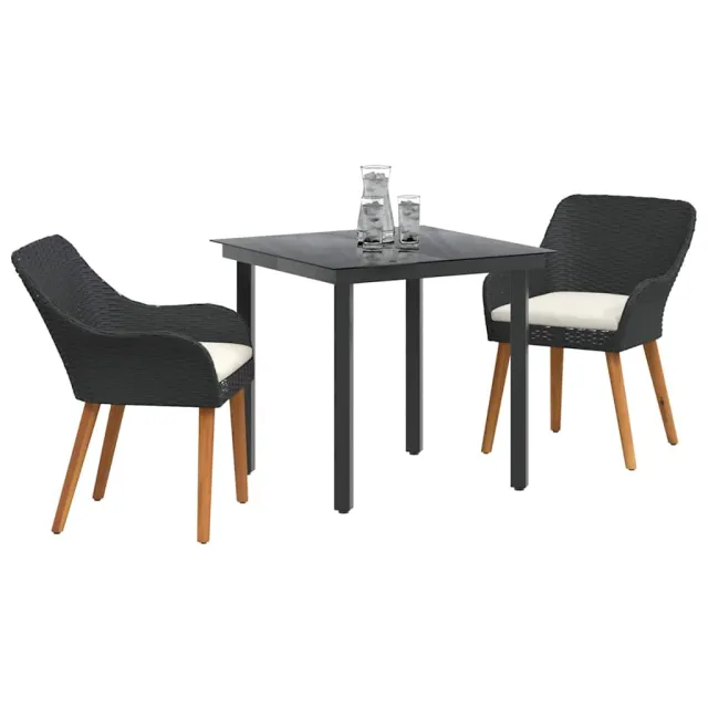 Ensemble de salle à manger pour jardin 3 pcs Noir polyrotin