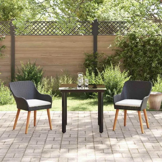 Ensemble de salle à manger pour jardin 3 pcs Noir polyrotin