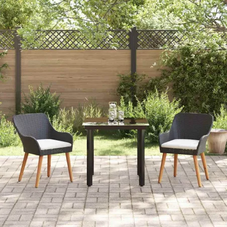 Ensemble de salle à manger pour jardin 3 pcs Noir polyrotin