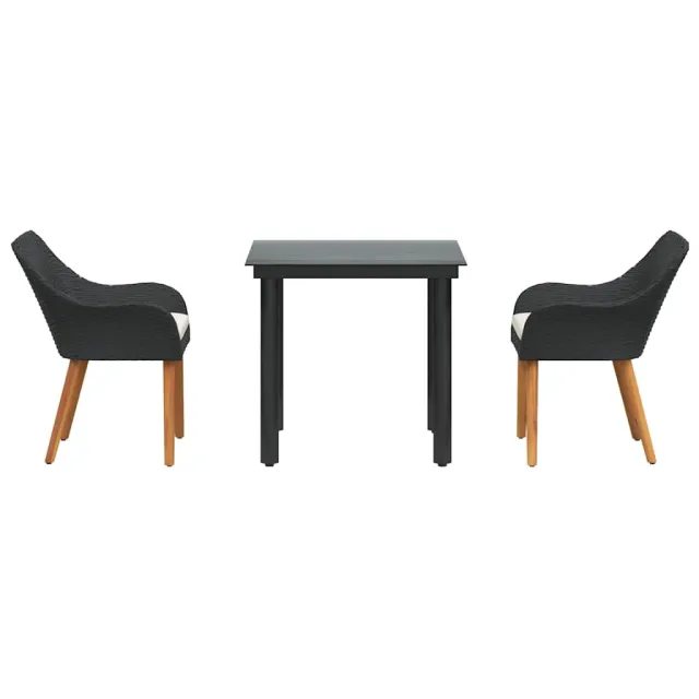 Ensemble de salle à manger pour jardin 3 pcs Noir polyrotin