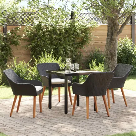 Ensemble de salle à manger pour jardin 5 pcs Noir polyrotin