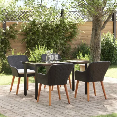 Ensemble de salle à manger pour jardin 5 pcs Noir polyrotin