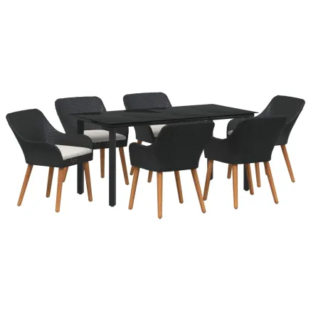 Ensemble de salle à manger pour jardin 7 pcs Noir polyrotin