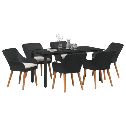 Ensemble de salle à manger pour jardin 7 pcs Noir polyrotin 2