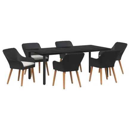 Ensemble de salle à manger pour jardin 7 pcs Noir polyrotin 2