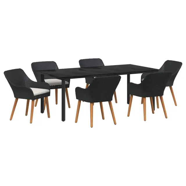Ensemble de salle à manger pour jardin 7 pcs Noir polyrotin