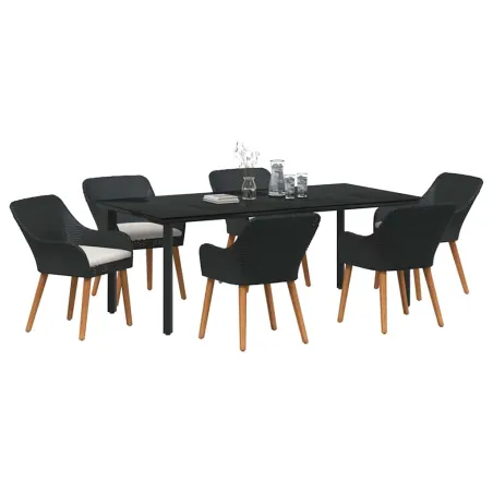 Ensemble de salle à manger pour jardin 7 pcs Noir polyrotin