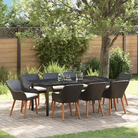 Ensemble de salle à manger pour jardin 9 pcs Noir polyrotin