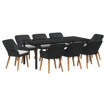 Ensemble de salle à manger pour jardin 9 pcs Noir polyrotin 2
