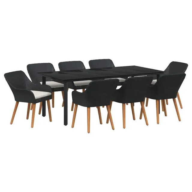 Ensemble de salle à manger pour jardin 9 pcs Noir polyrotin