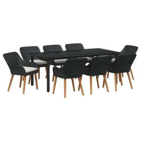 Ensemble de salle à manger pour jardin 9 pcs Noir polyrotin