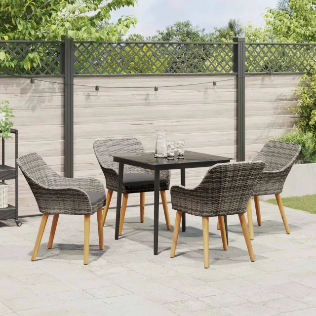 Ensemble de salle à manger pour jardin 5 pcs Gris polyrotin