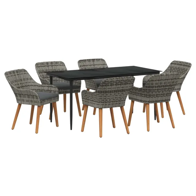 Ensemble de salle à manger pour jardin 7 pcs Gris polyrotin