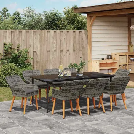 Ensemble de salle à manger pour jardin 9 pcs Gris polyrotin