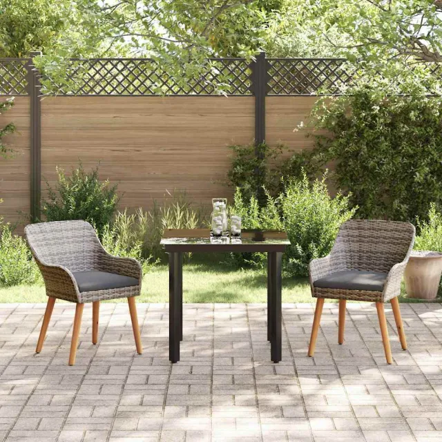 Ensemble de salle à manger pour jardin 3 pcs Gris polyrotin