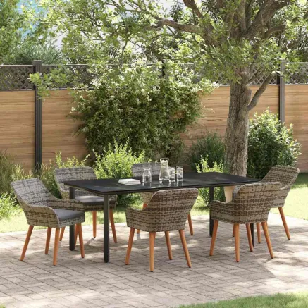 Ensemble de salle à manger pour jardin 7 pcs Gris polyrotin