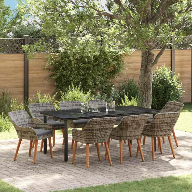 Ensemble de salle à manger pour jardin 9 pcs Gris polyrotin
