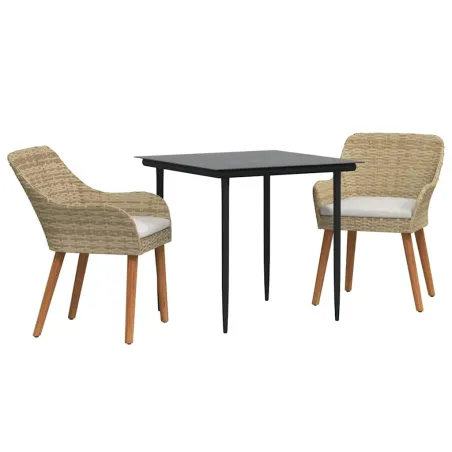 Ensemble de salle à manger pour jardin 3 pcs Beige polyrotin