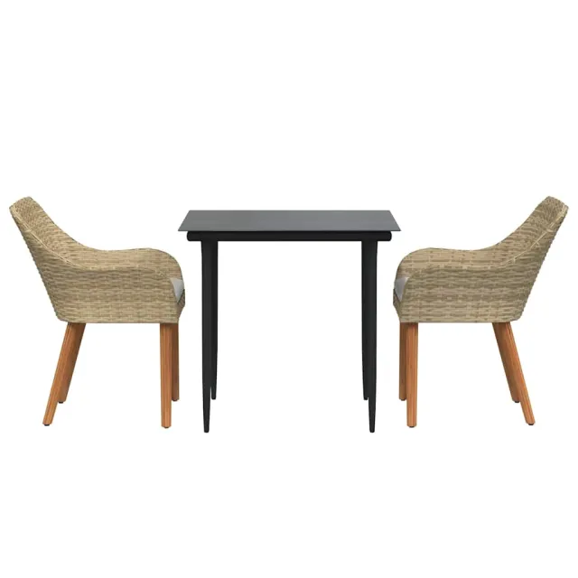 Ensemble de salle à manger pour jardin 3 pcs Beige polyrotin