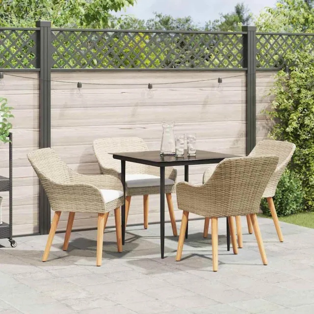 Ensemble de salle à manger pour jardin 5 pcs Beige polyrotin