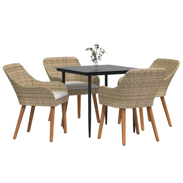 Ensemble de salle à manger pour jardin 5 pcs Beige polyrotin