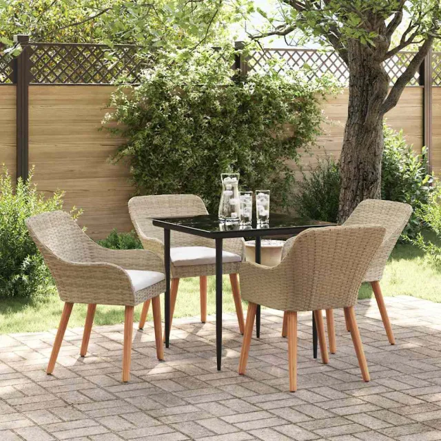 Ensemble de salle à manger pour jardin 5 pcs Beige polyrotin