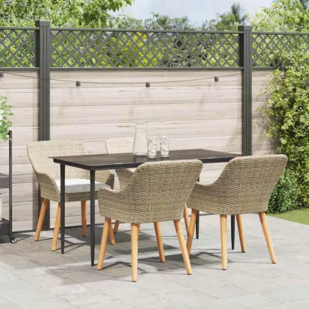 Ensemble de salle à manger pour jardin 5 pcs Beige polyrotin