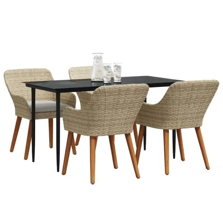 Ensemble de salle à manger pour jardin 5 pcs Beige polyrotin