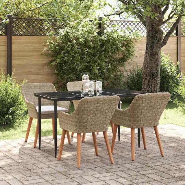 Ensemble de salle à manger pour jardin 5 pcs Beige polyrotin