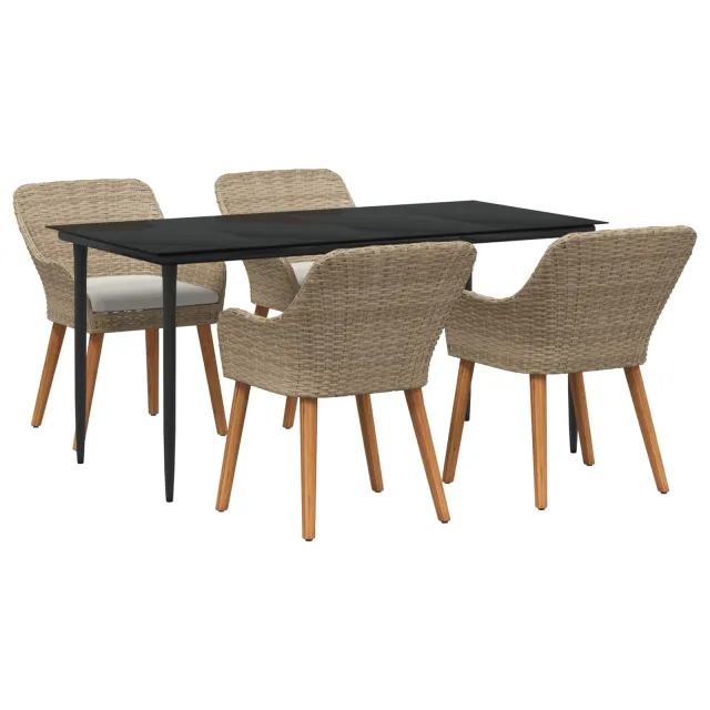 Ensemble de salle à manger pour jardin 5 pcs Beige polyrotin