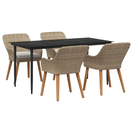 Ensemble de salle à manger pour jardin 5 pcs Beige polyrotin