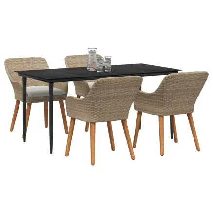 Ensemble de salle à manger pour jardin 5 pcs Beige polyrotin 2